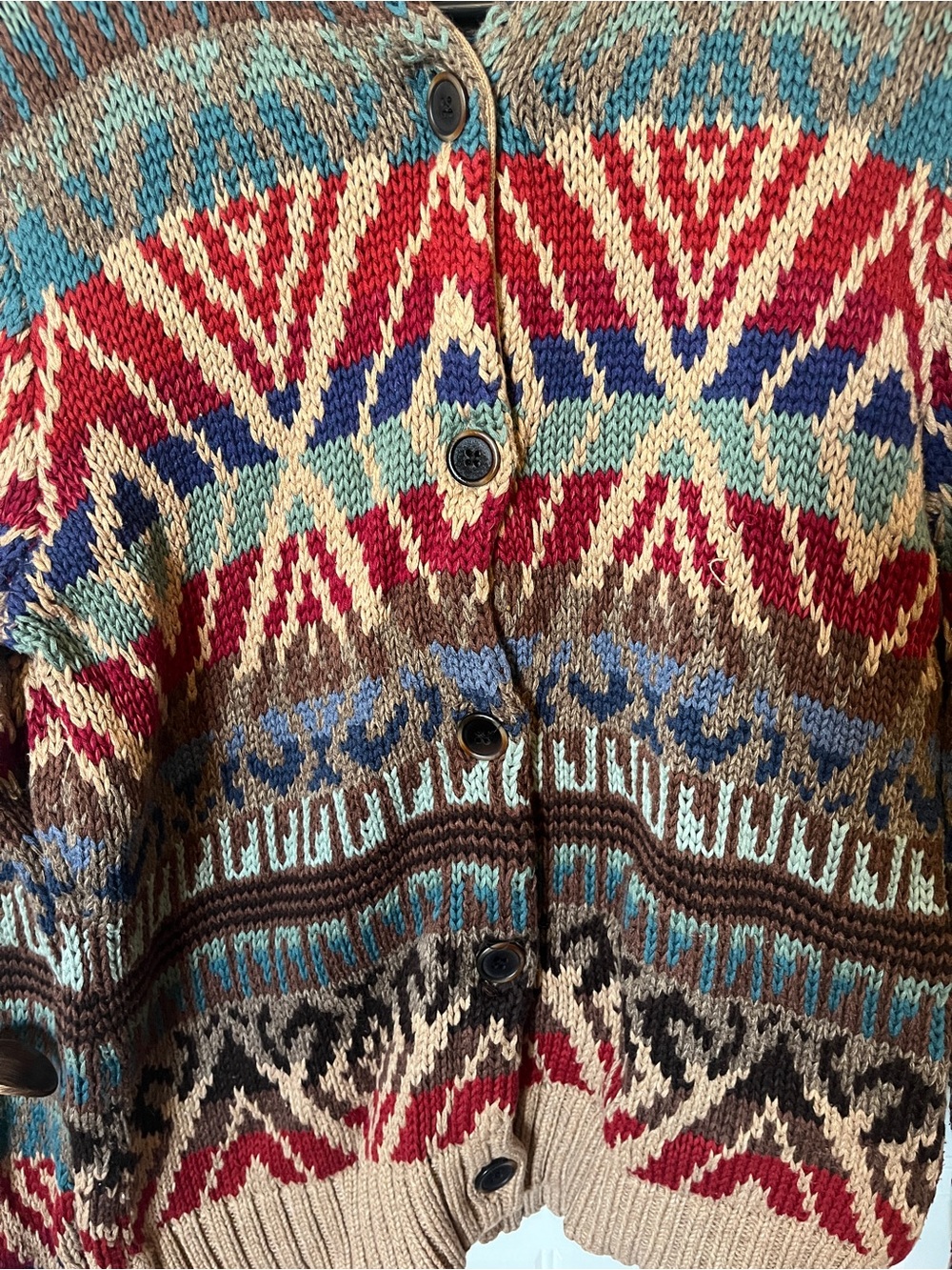 Ralph Lauren Multicolor Fair Isle Button Cardigan in Red, Blue & Tan - Picture 3 of 5